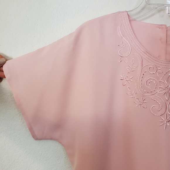 MEDIUM 10 Petite Vintage 90's Pink Embroidered Blouse - Picture 4 of 7